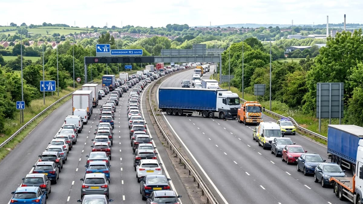 M5 gần Birmingham ùn tắc nghiêm trọng sau sự cố xe tải hạng nặng
